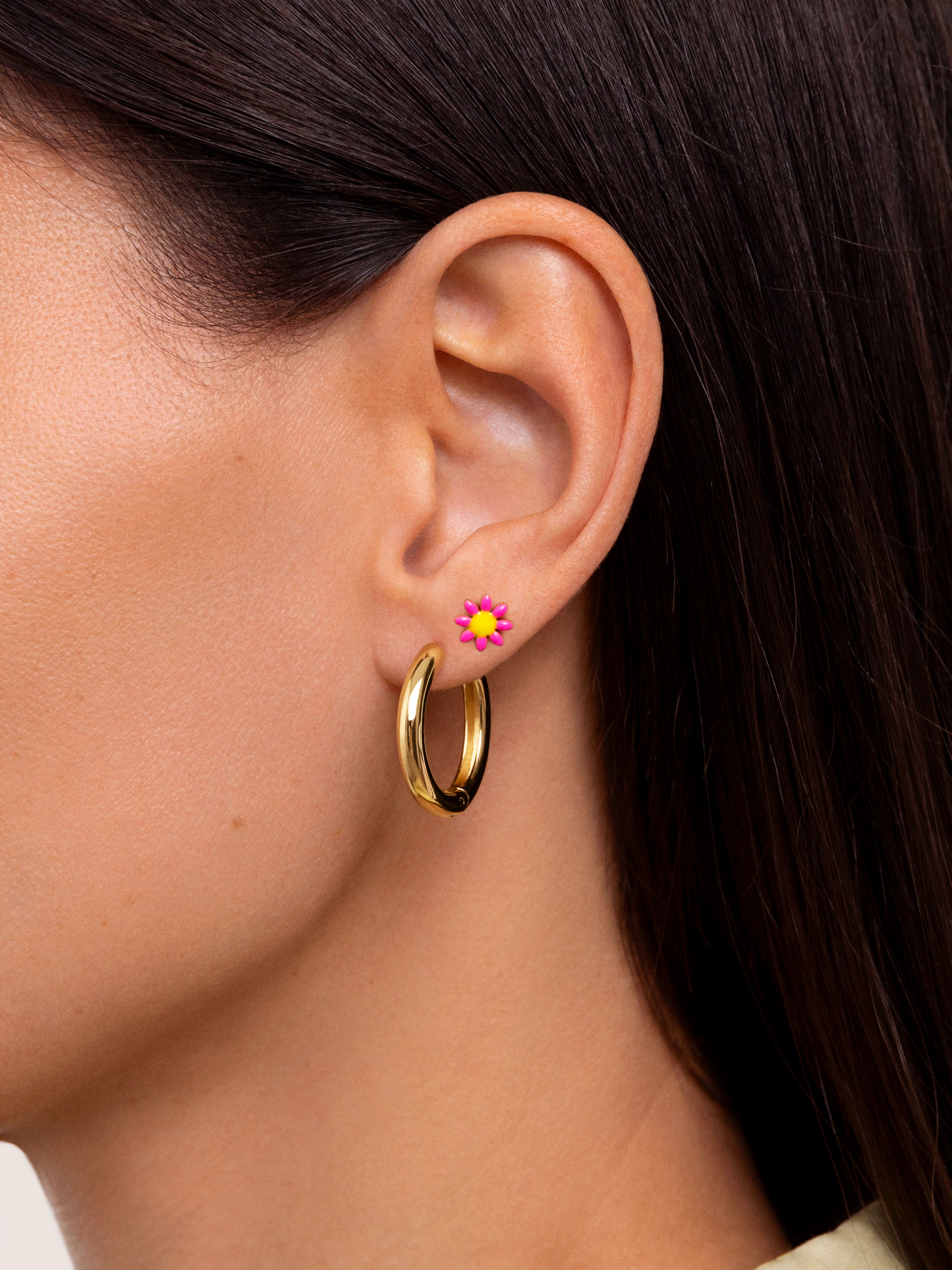 Pink Daisy May Gold Stainless Steel Single Earring