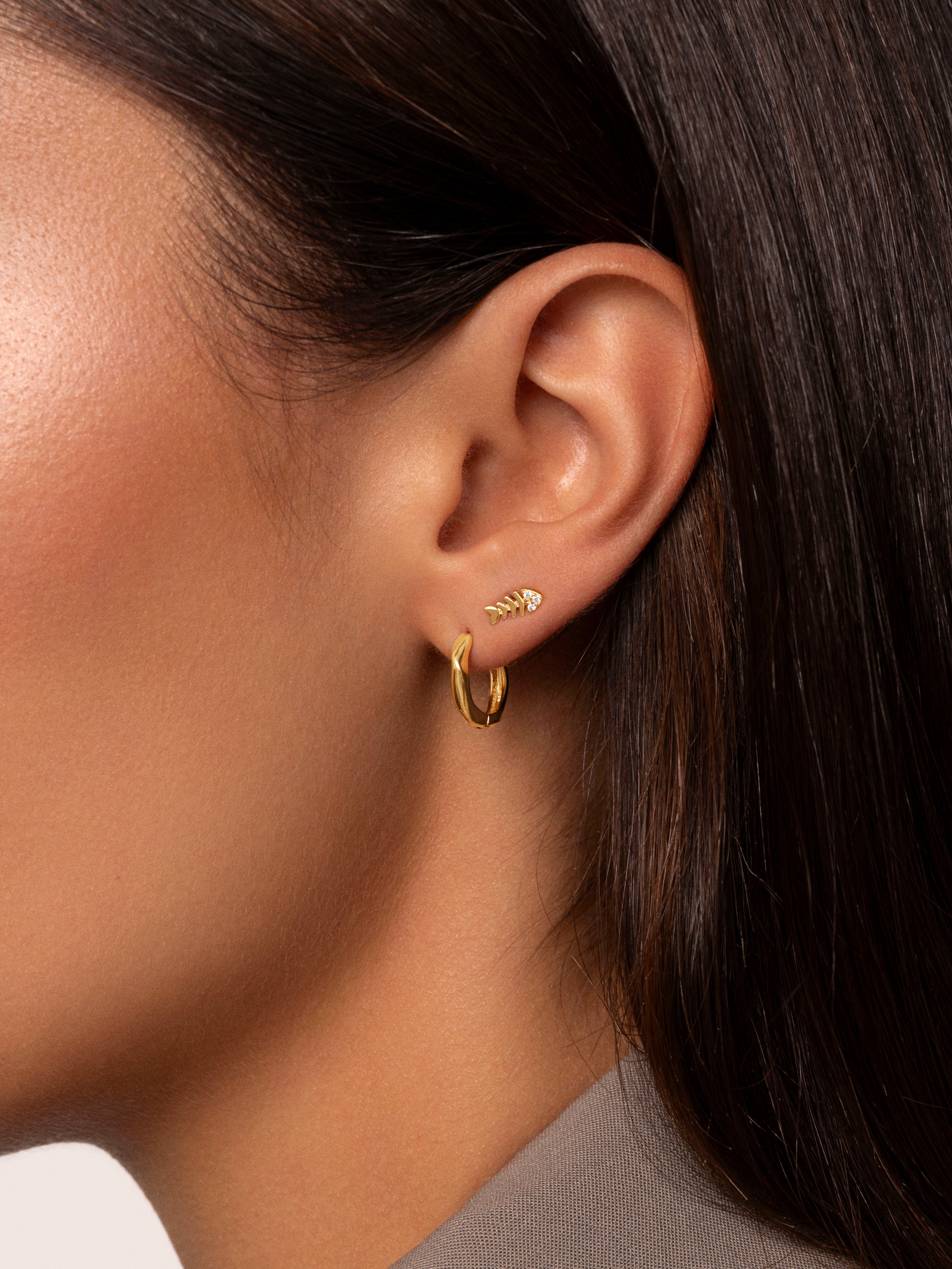 Fishbone Spark Gold Single Earring