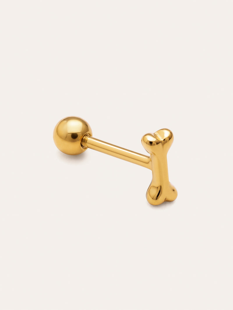 Brinco Solto Mini Ossinho Prata Banho a Ouro