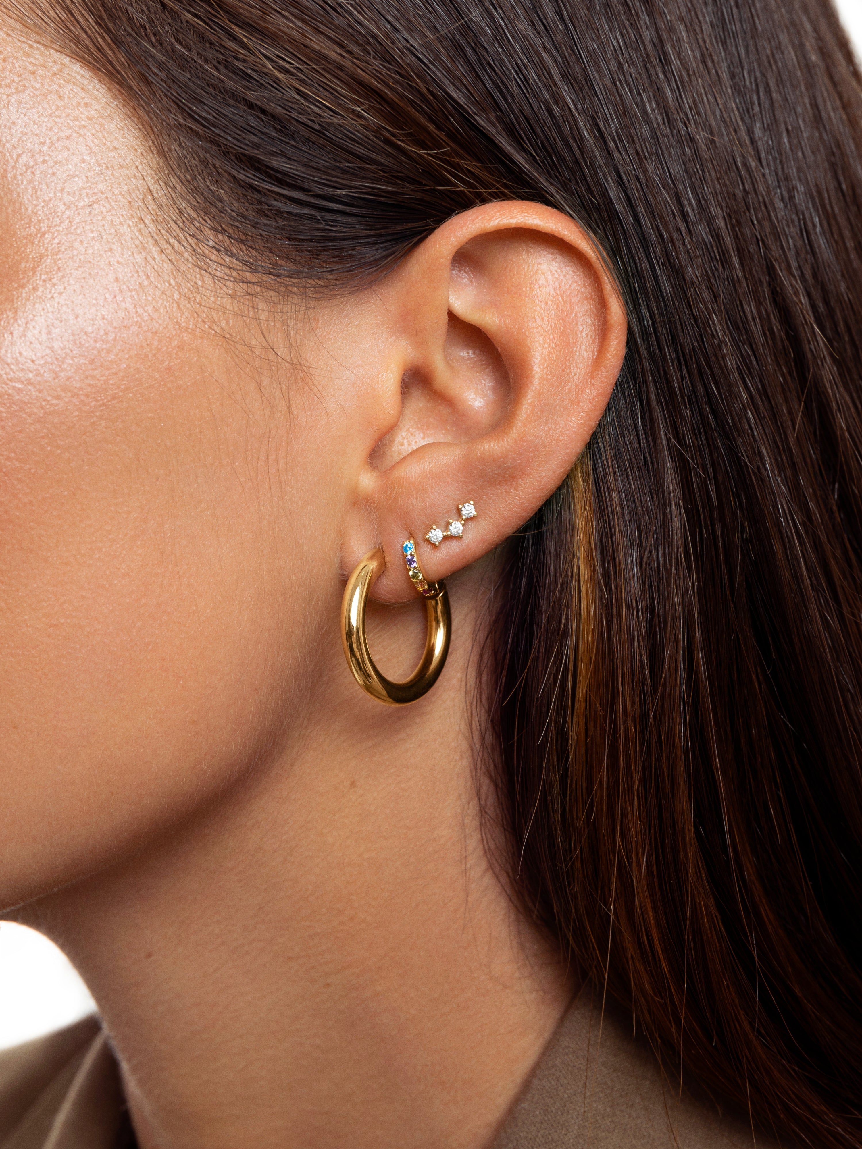 Triple Spark Gold Single Earring