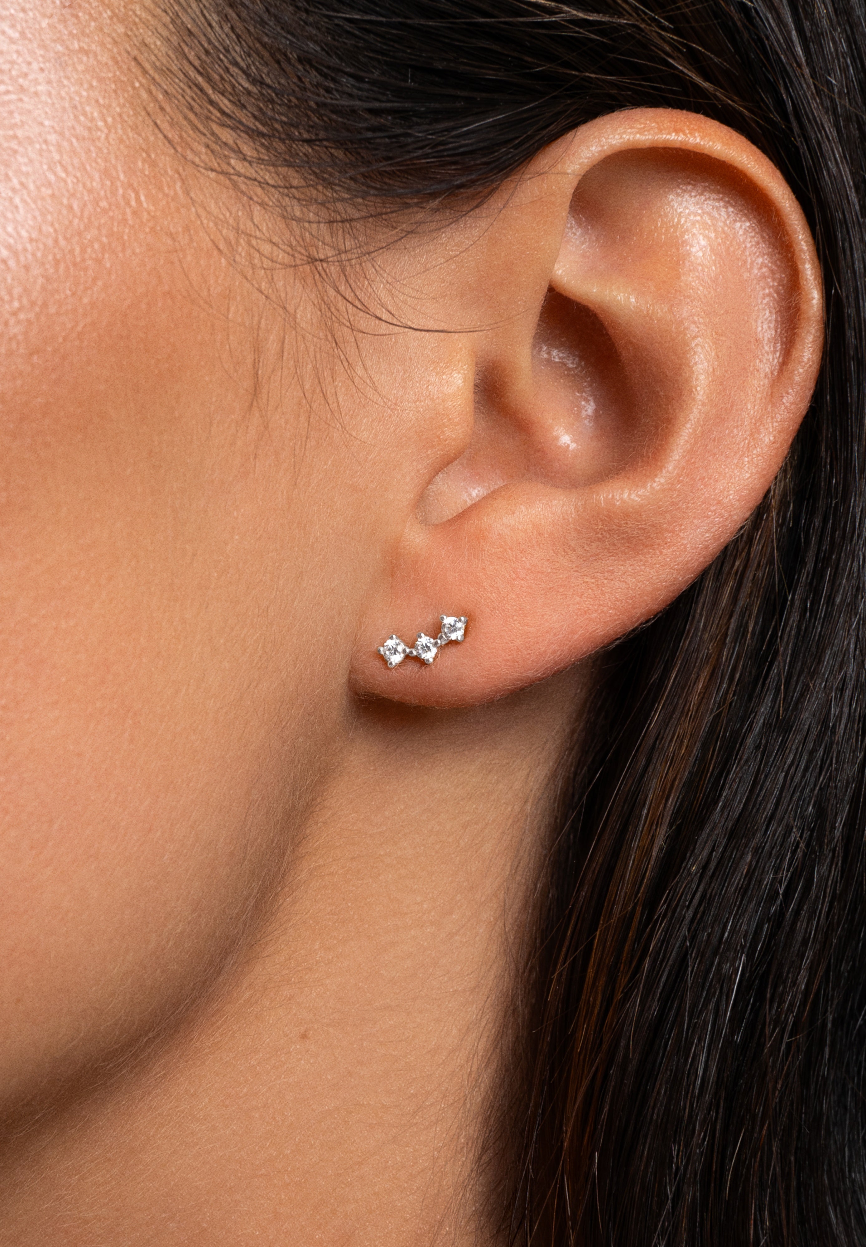 Triple Spark Silver Single Earring