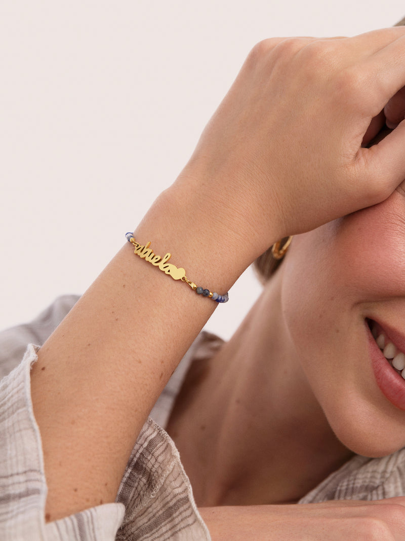 Pulsera Abuela Heart Cianita Acero Baño Oro