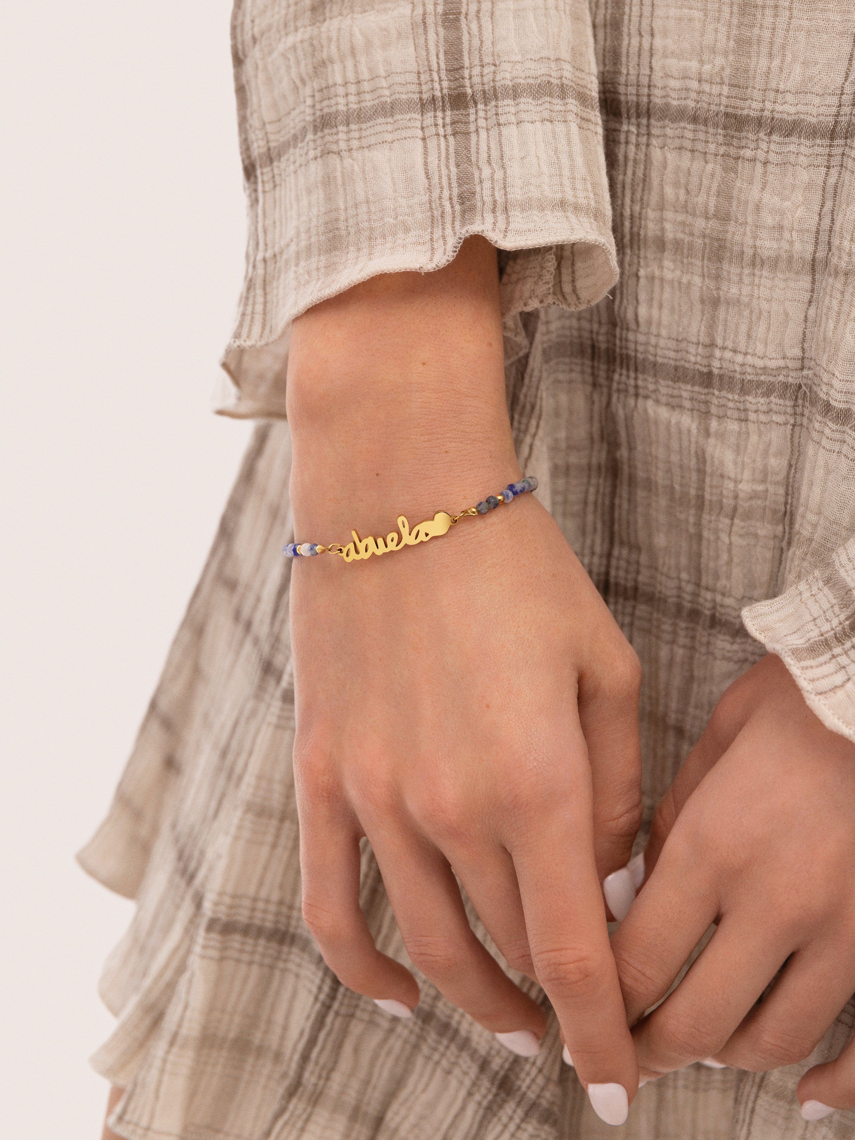 Pulsera Abuela Heart Cianita Acero Baño Oro