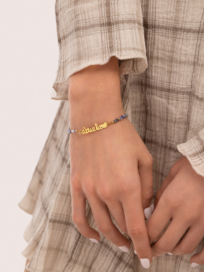 Pulsera Abuela Heart Cianita Acero Baño Oro