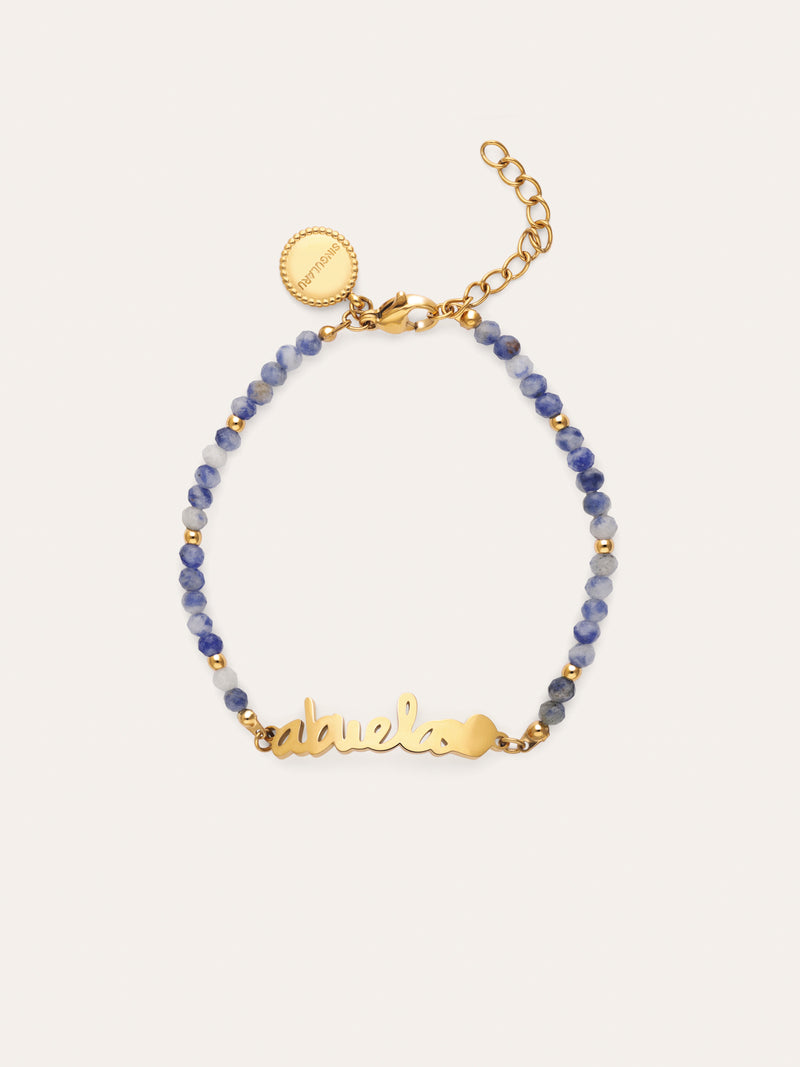 Pulsera Abuela Heart Cianita Acero Baño Oro