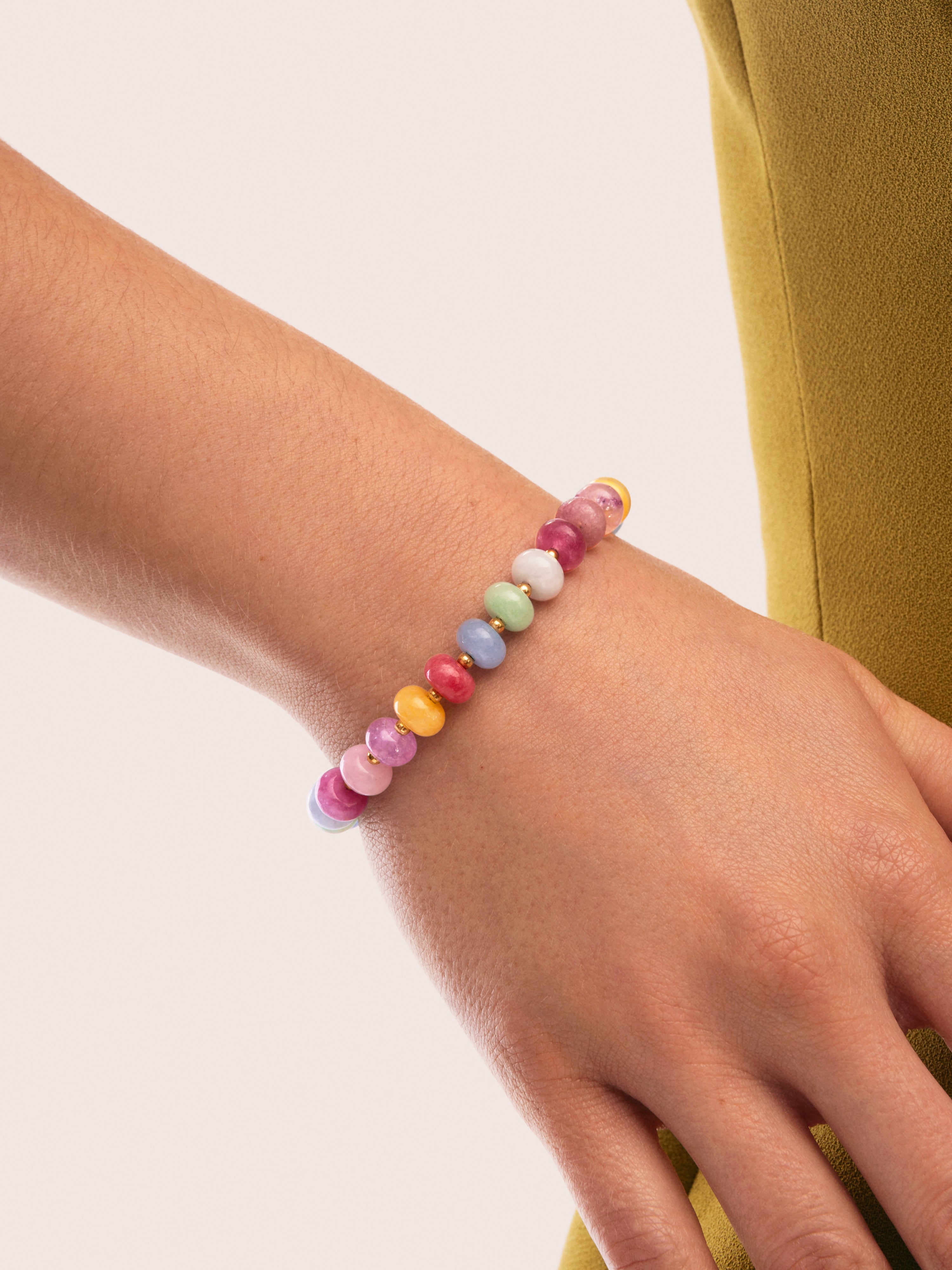 Color Stones Stainless Steel Gold Bracelet