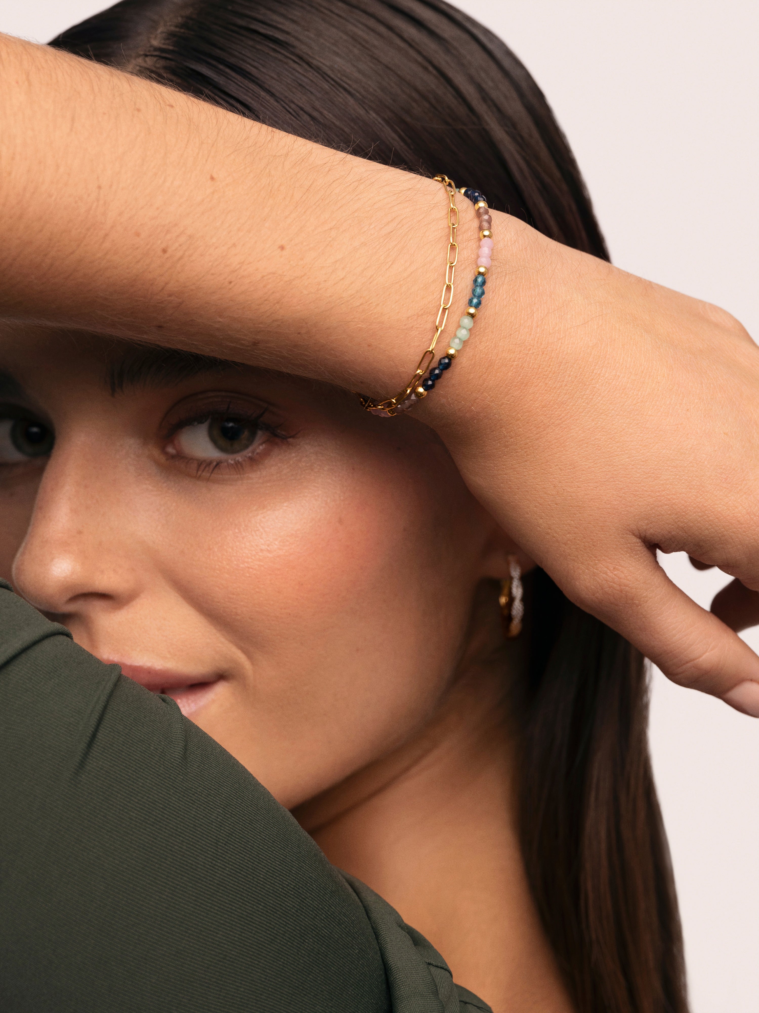 Pulsera Dye Dots Bruma Acero Baño Oro