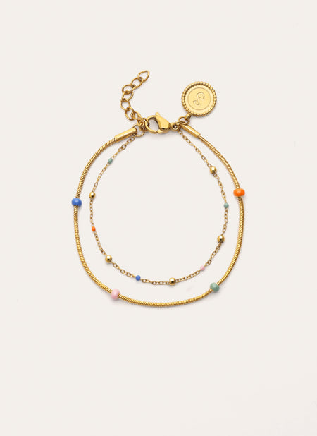 Pulsera Doble Carla Enamel Acero Baño Oro