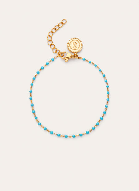 Pulseira Dots Turquoise Enamel Aço Banho de Ouro