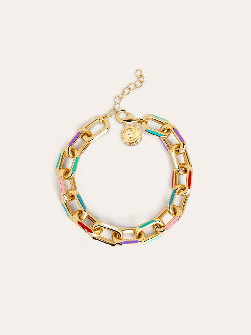 Link-Armband Rainbow Emaille Edelstahl mit Goldbeschichtung
