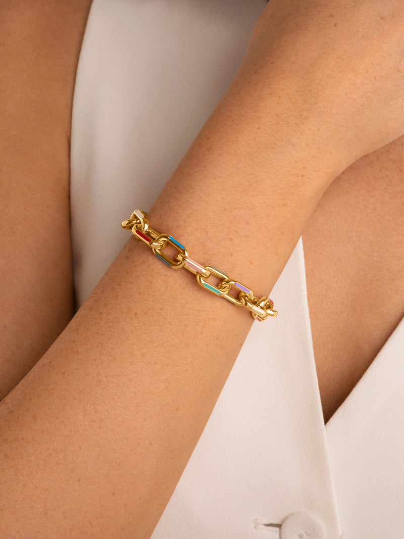 Link-Armband Rainbow Emaille Edelstahl mit Goldbeschichtung