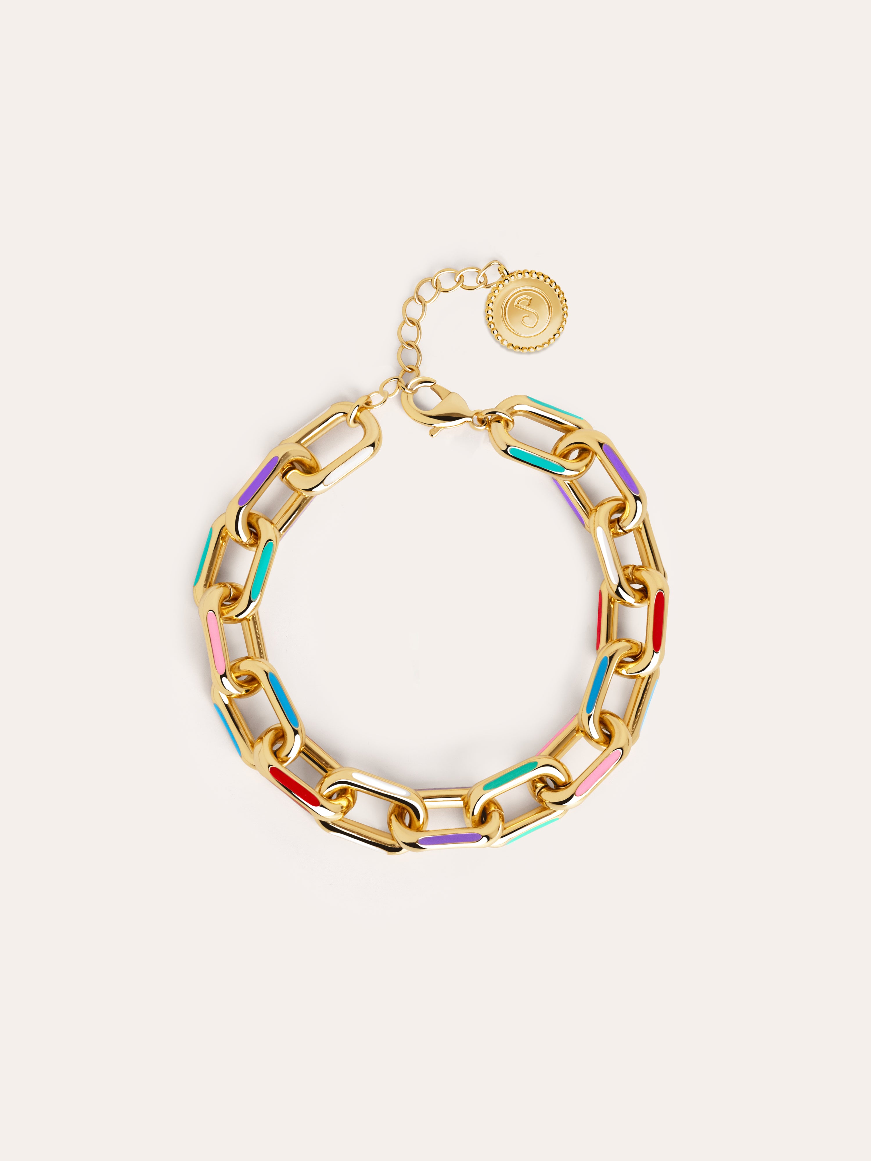 Link Rainbow Enamel Gold Bracelet