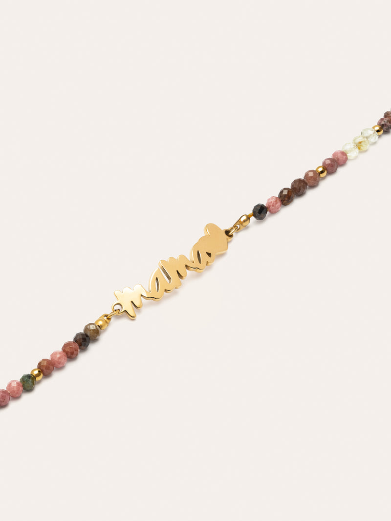 Mama Heart Tourmaline Edelstahl Armband, vergoldet