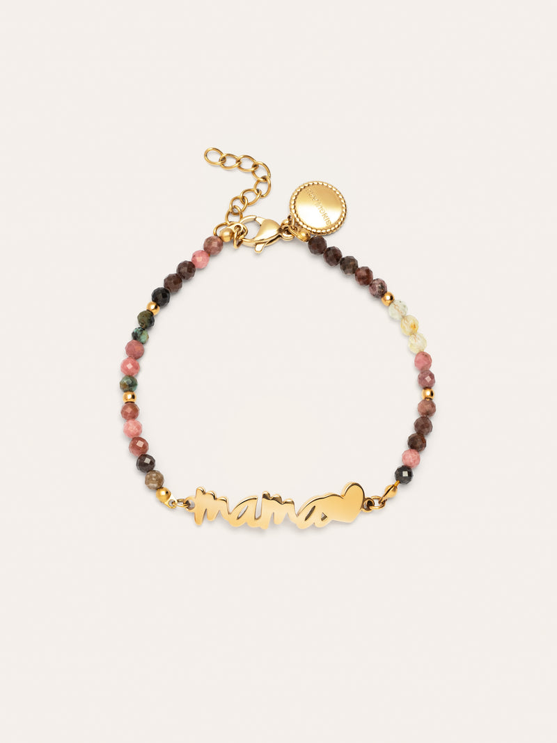 Mama Heart Tourmaline Edelstahl Armband, vergoldet