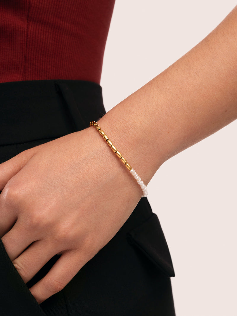 New Pearl Armband Edelstahl, vergoldet