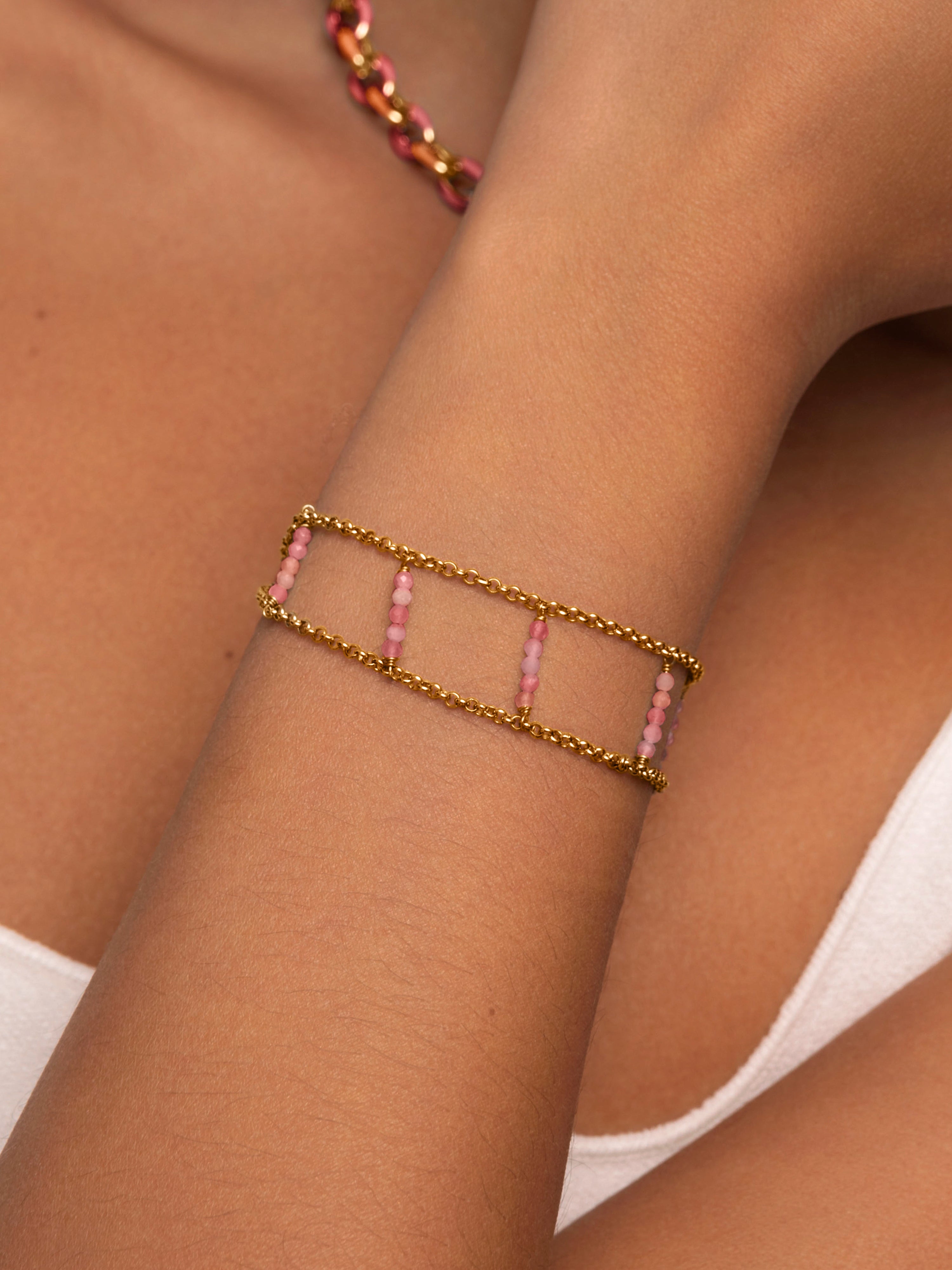 Pink Havana Stainless Steel Gold Bracelet