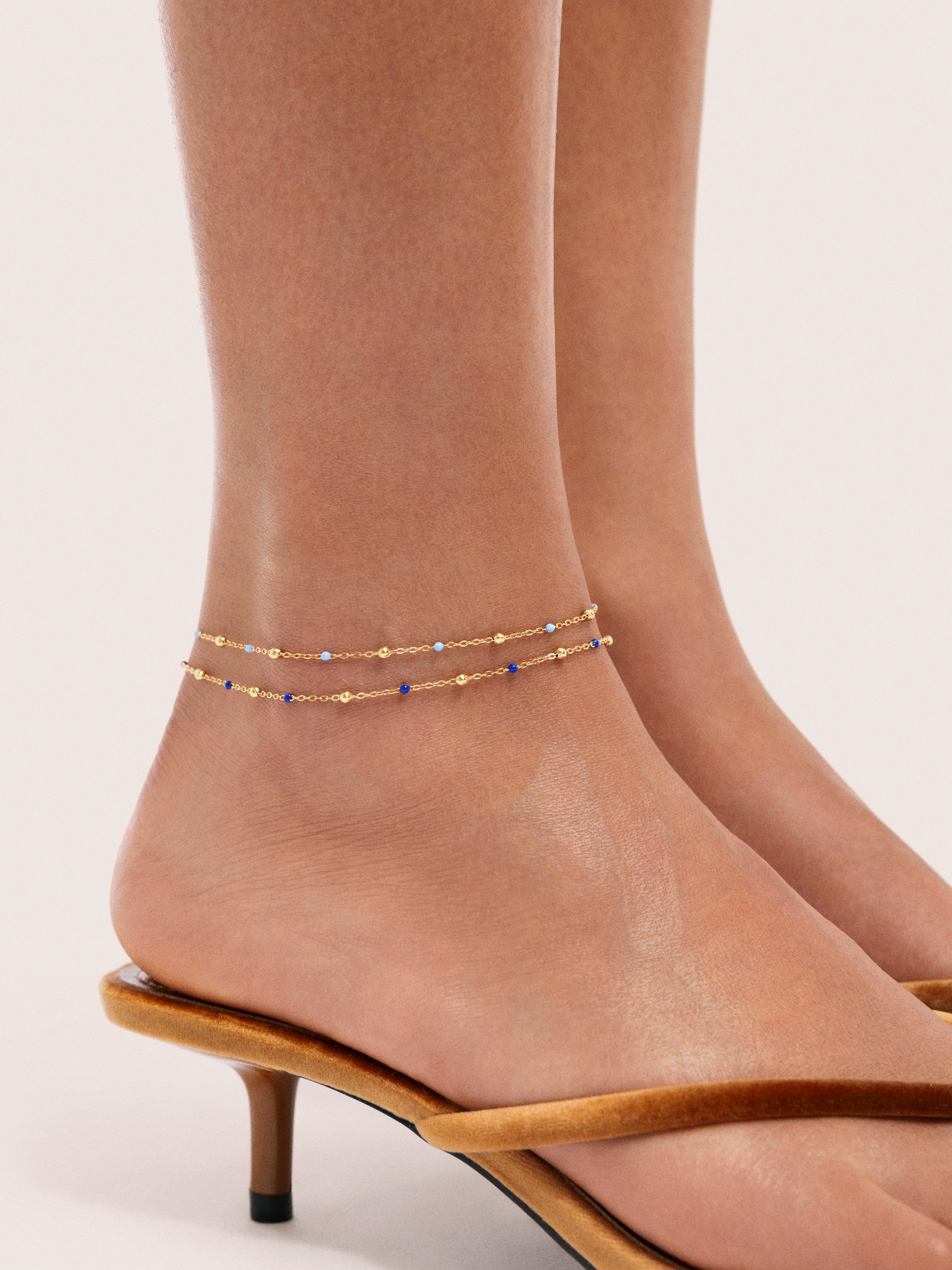 Set of 2 Friendship Blue Gold-Plated Steel Anklets