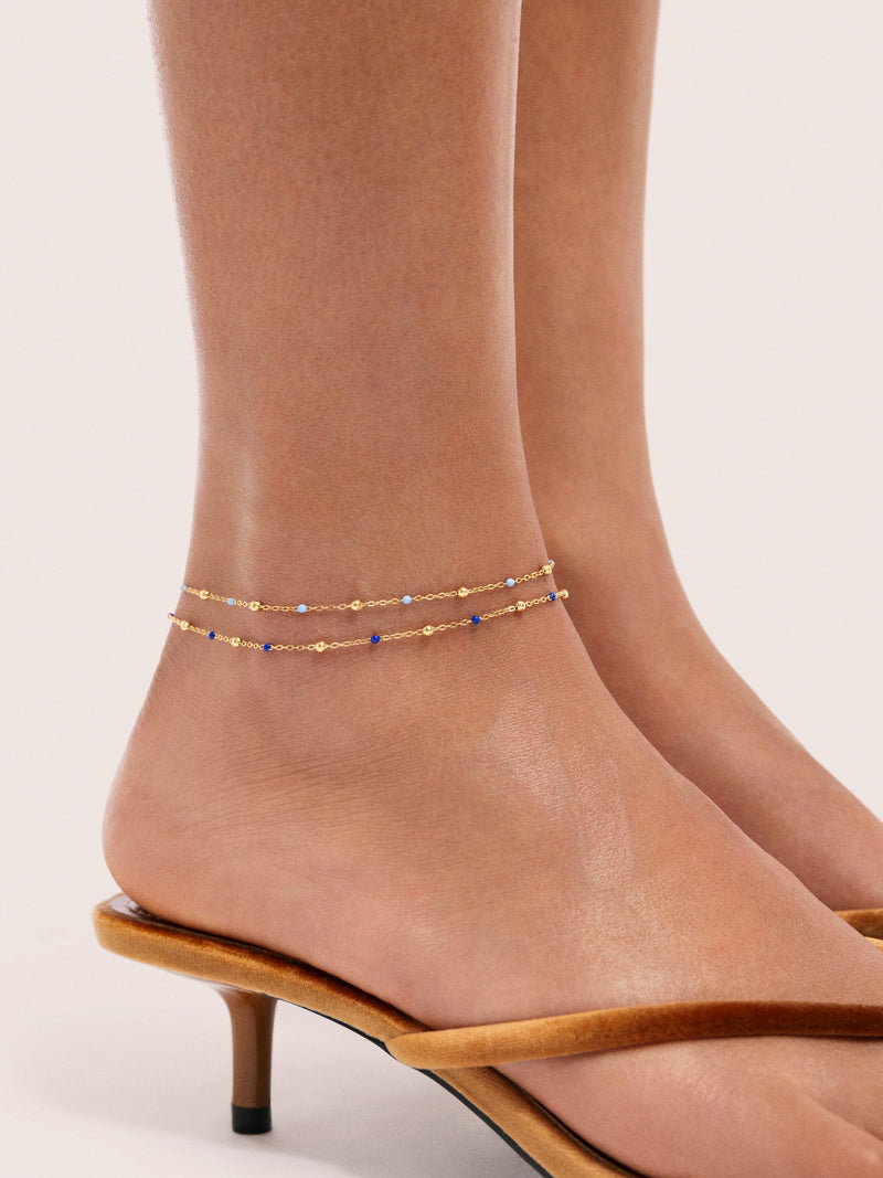 Set of 2 Friendship Blue Gold-Plated Steel Anklets