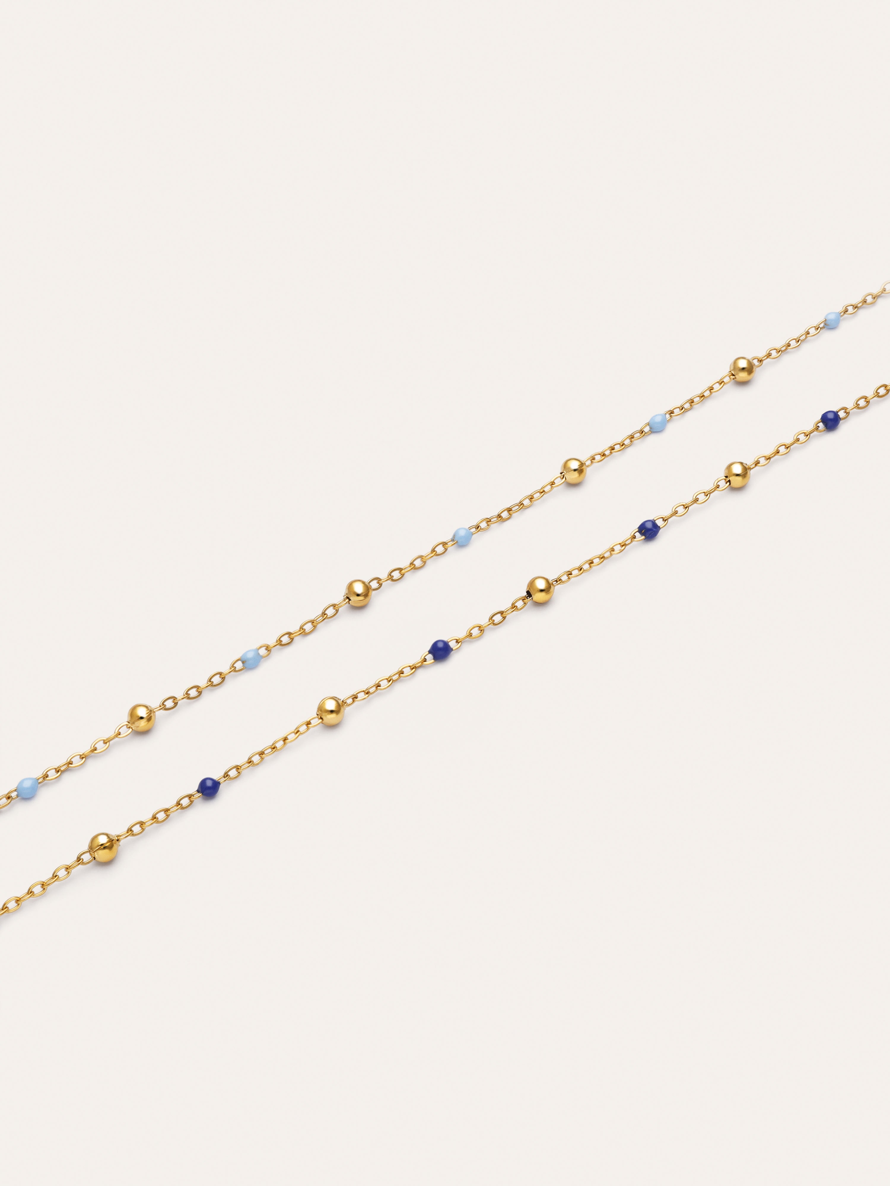 Set of 2 Friendship Blue Gold-Plated Steel Anklets