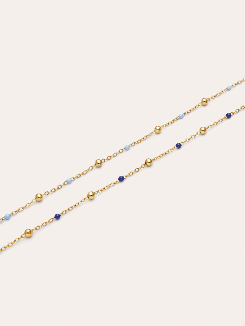 Set of 2 Friendship Blue Gold-Plated Steel Anklets