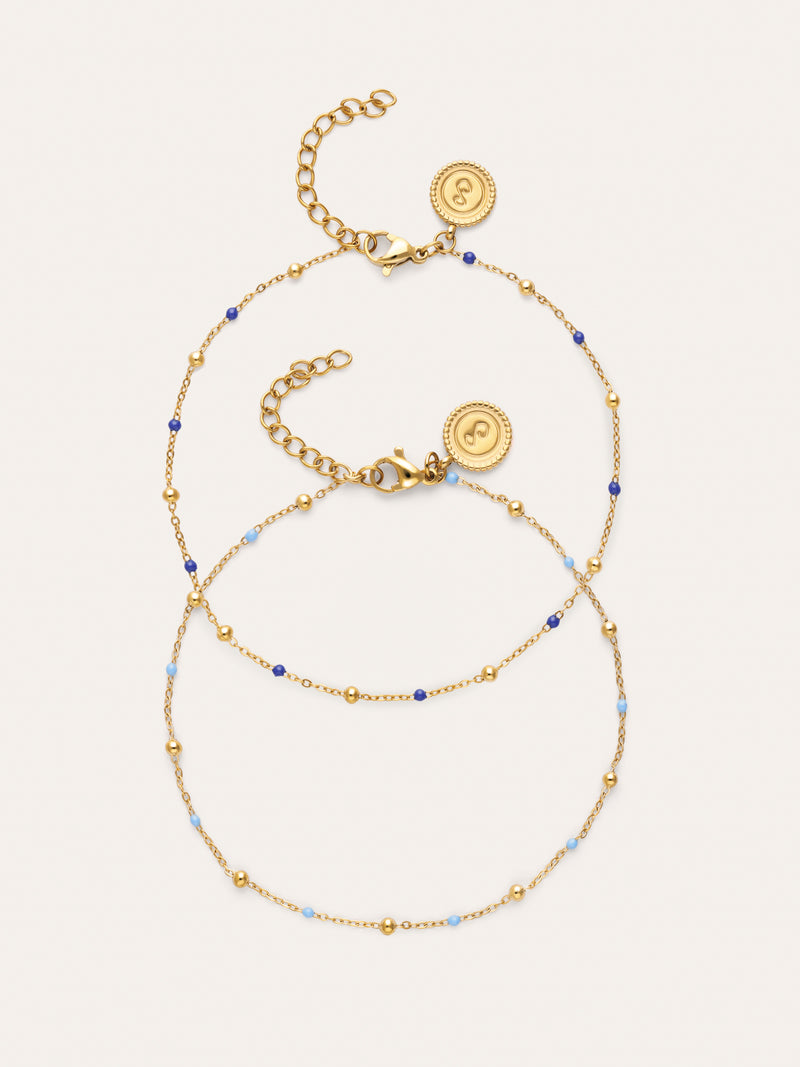 Set of 2 Friendship Blue Gold-Plated Steel Anklets