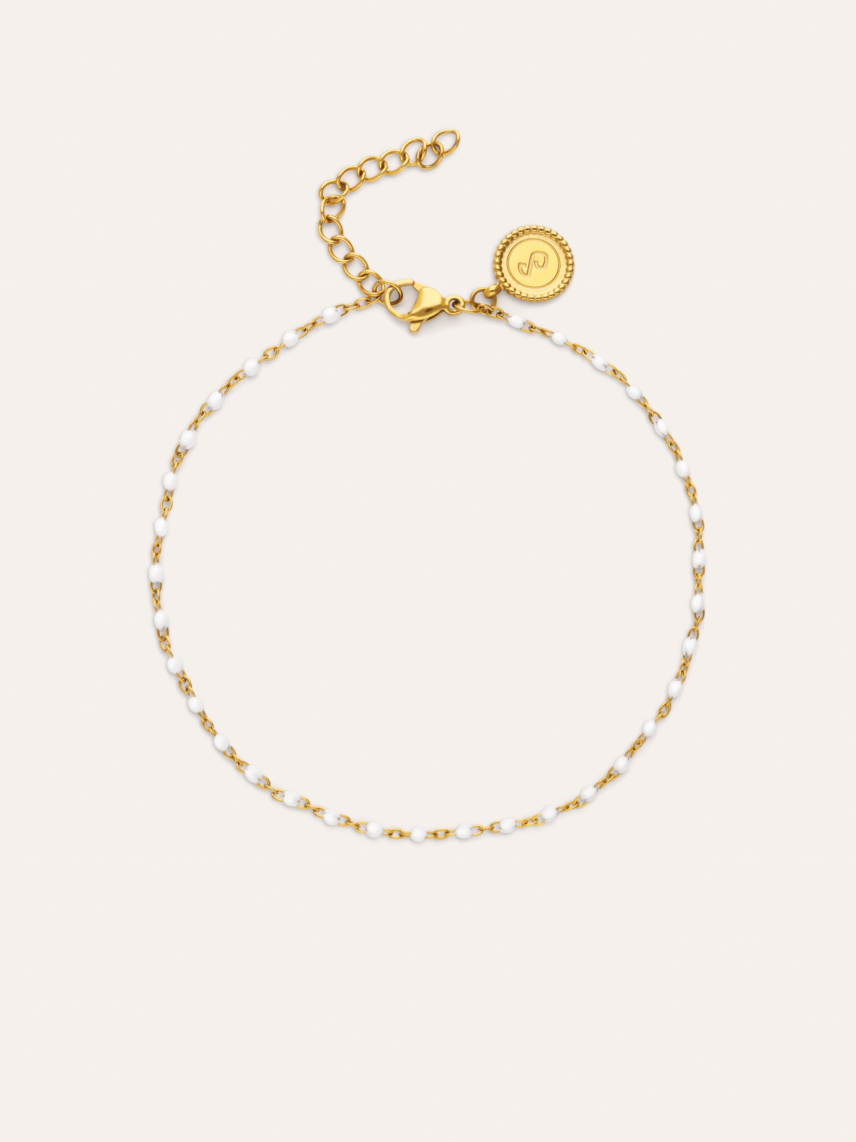 White Dots Anklet Steel Gold Plated