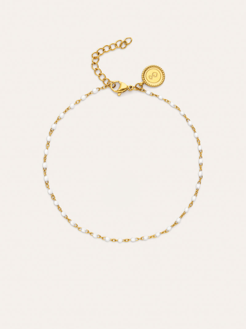 White Dots Anklet Steel Gold Plated