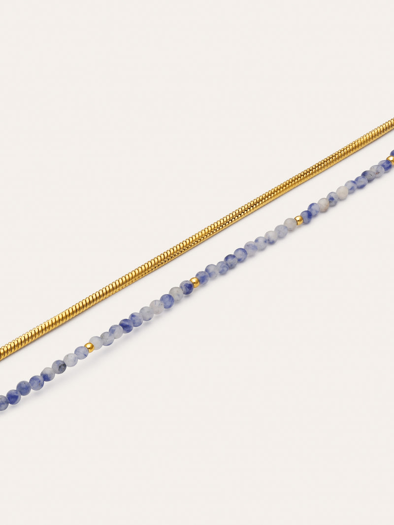 Doppel-Fußkettchen Cleopatra Blau 18kt vergoldet