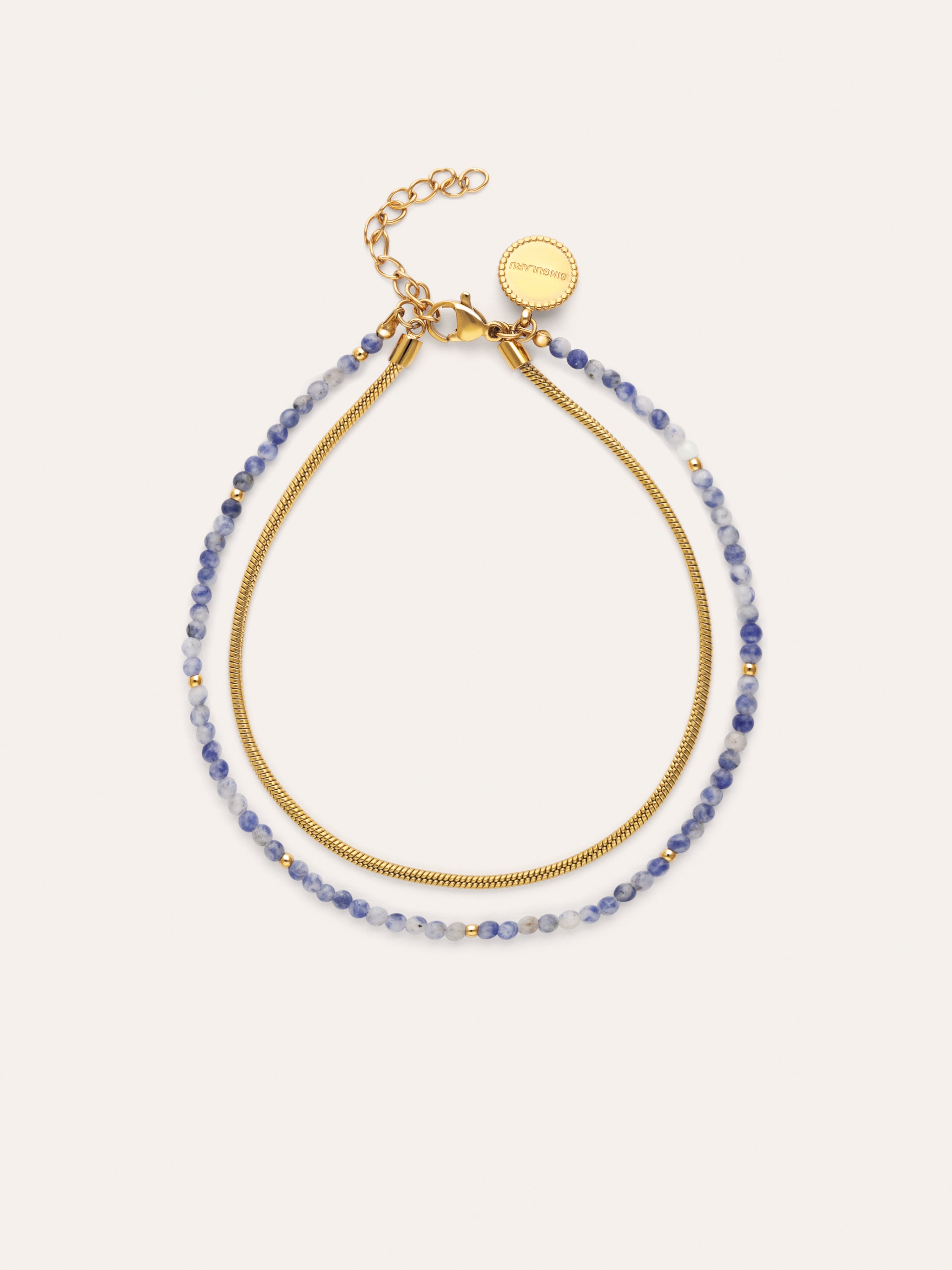 Doppel-Fußkettchen Cleopatra Blau 18kt vergoldet