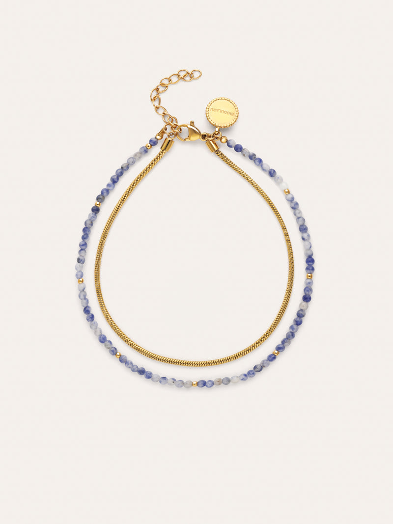 Doppel-Fußkettchen Cleopatra Blau 18kt vergoldet