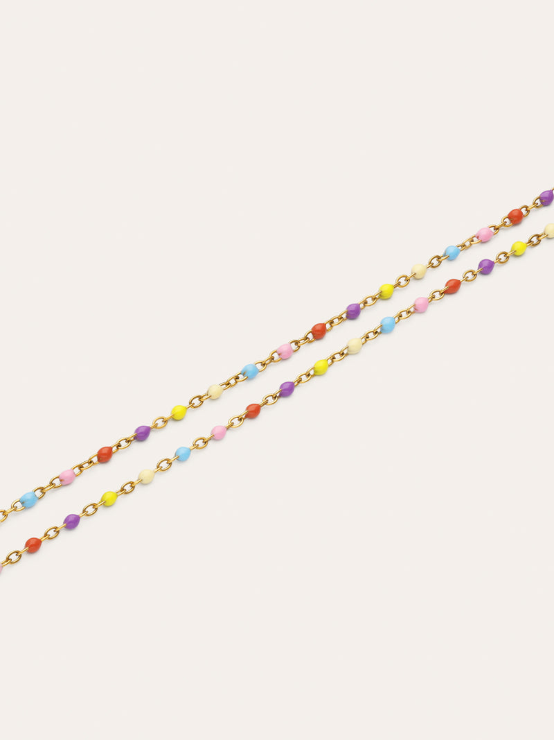 Double Dots Colors Enamel Fußkettchen Edelstahl, vergoldet