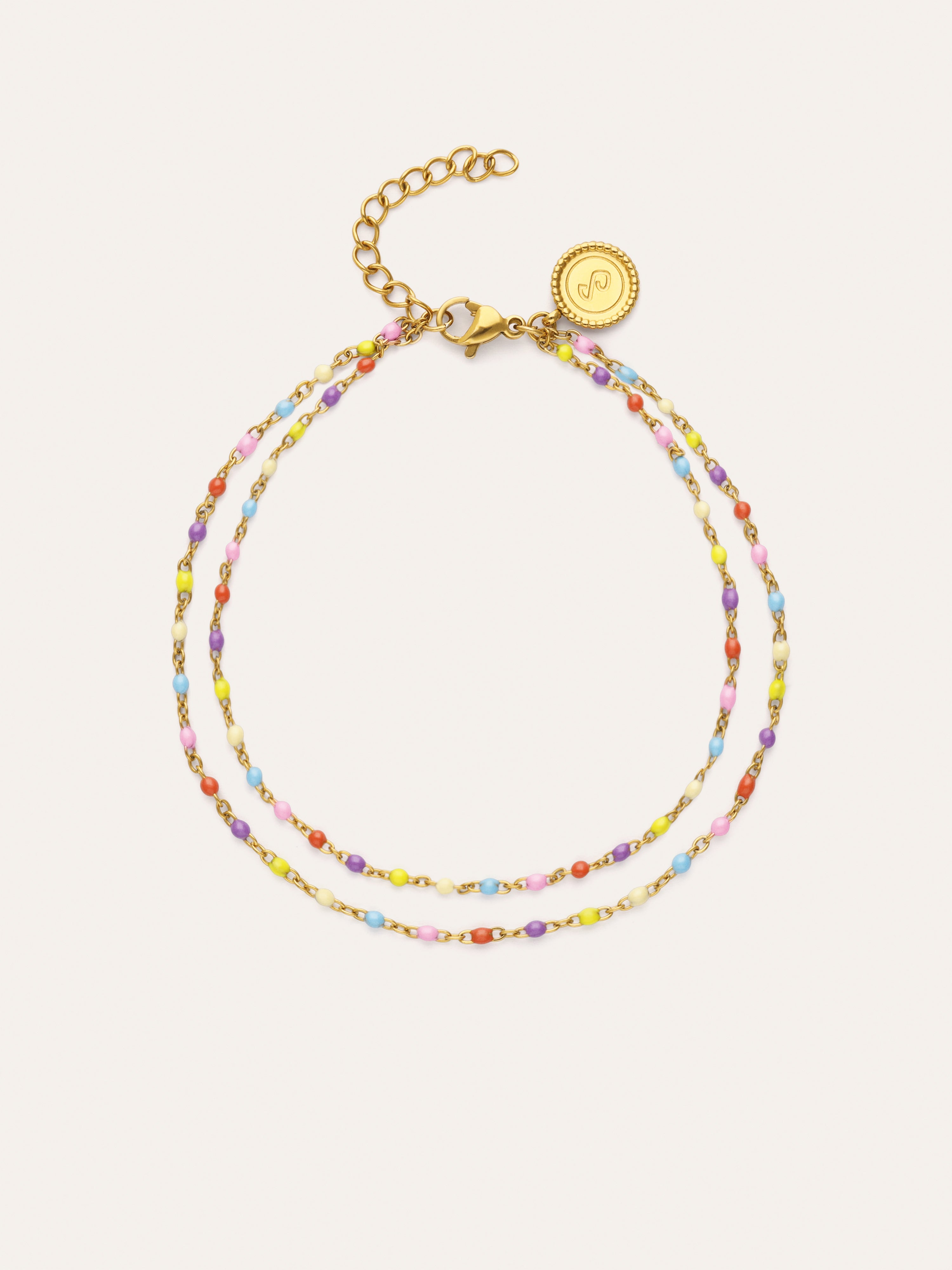 Double Dots Colors Enamel Fußkettchen Edelstahl, vergoldet