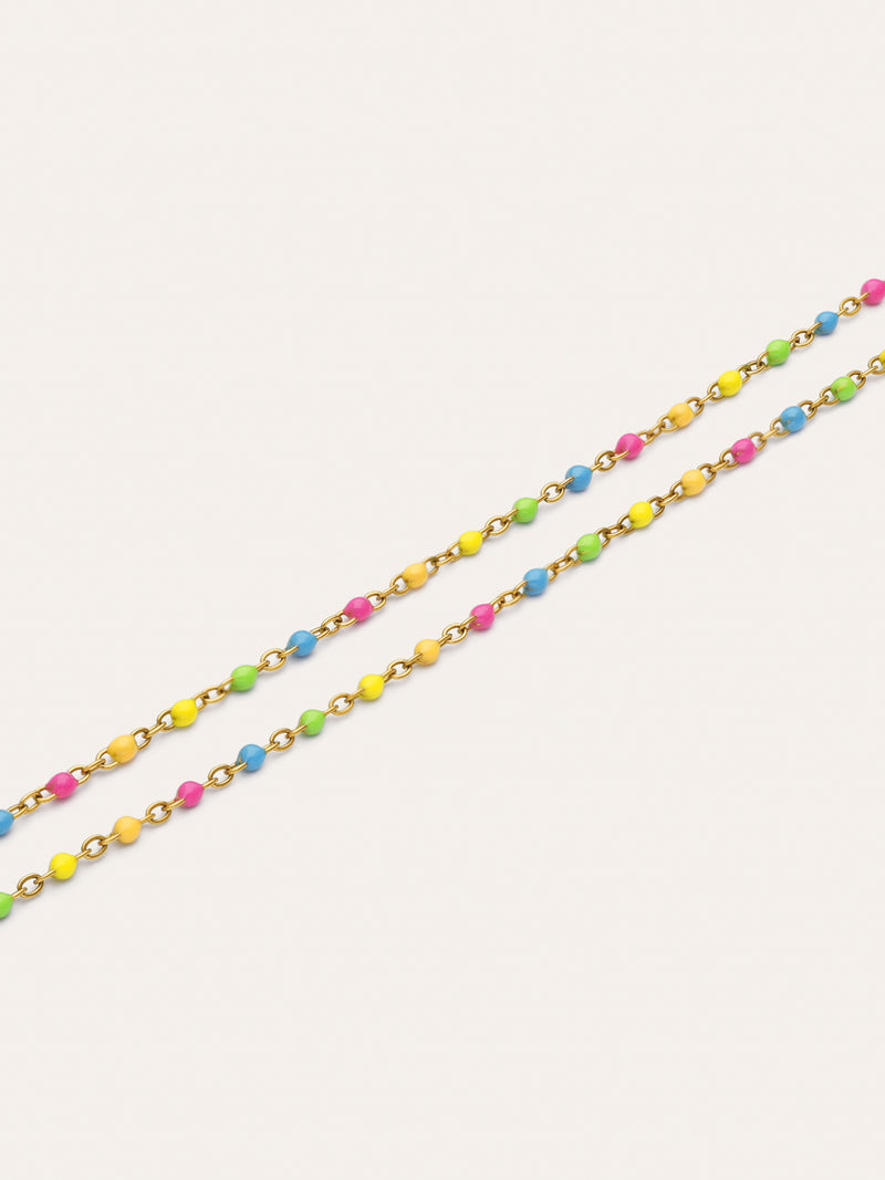 Doppel-Fußkettchen Dots Neon Emaille Edelstahl vergoldet