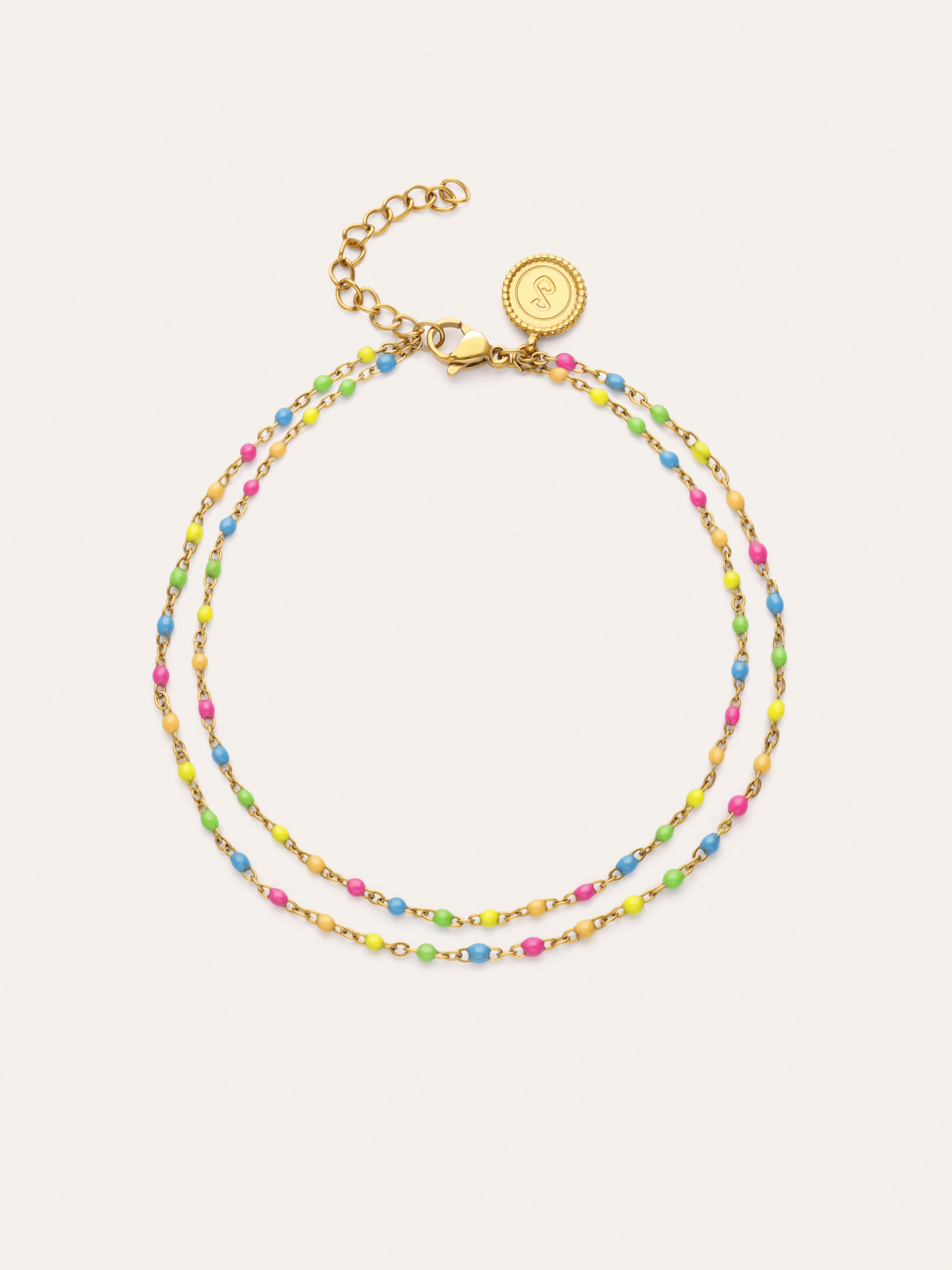 Doppel-Fußkettchen Dots Neon Emaille Edelstahl vergoldet