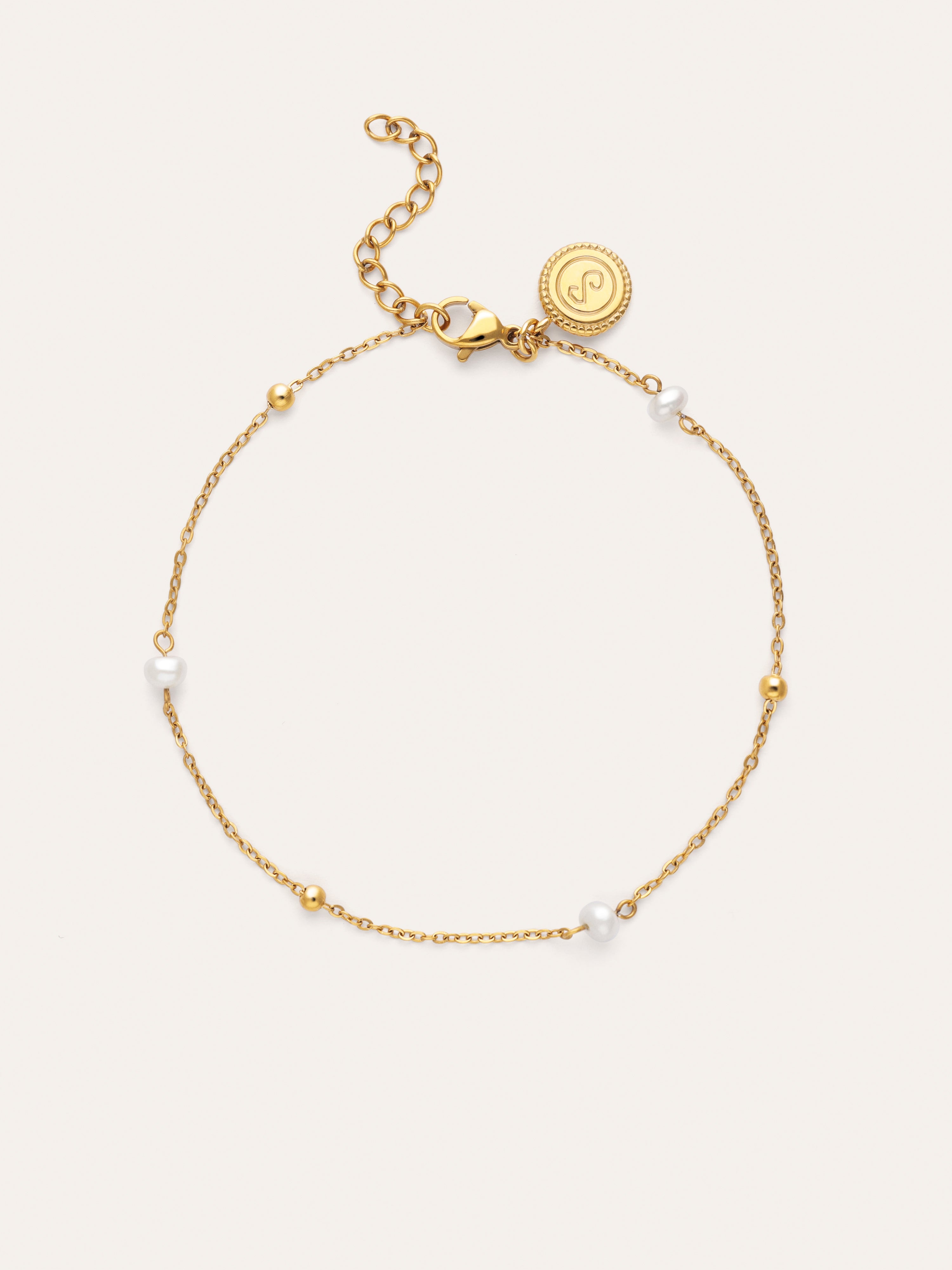 Tobillera Little Pearl Acero Baño Oro