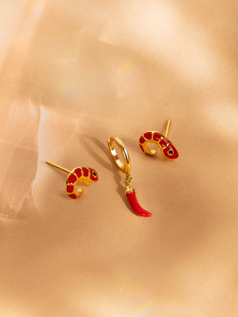 Prawn Enamel Ohrring, vergoldet