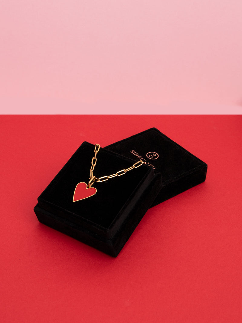 Halskette Chic Lovely Heart Rot Edelstahl Vergoldet