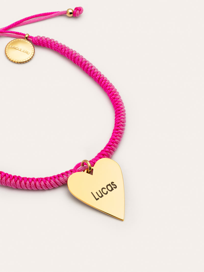 Personalisiertes Herz Armband Pink, vergoldet