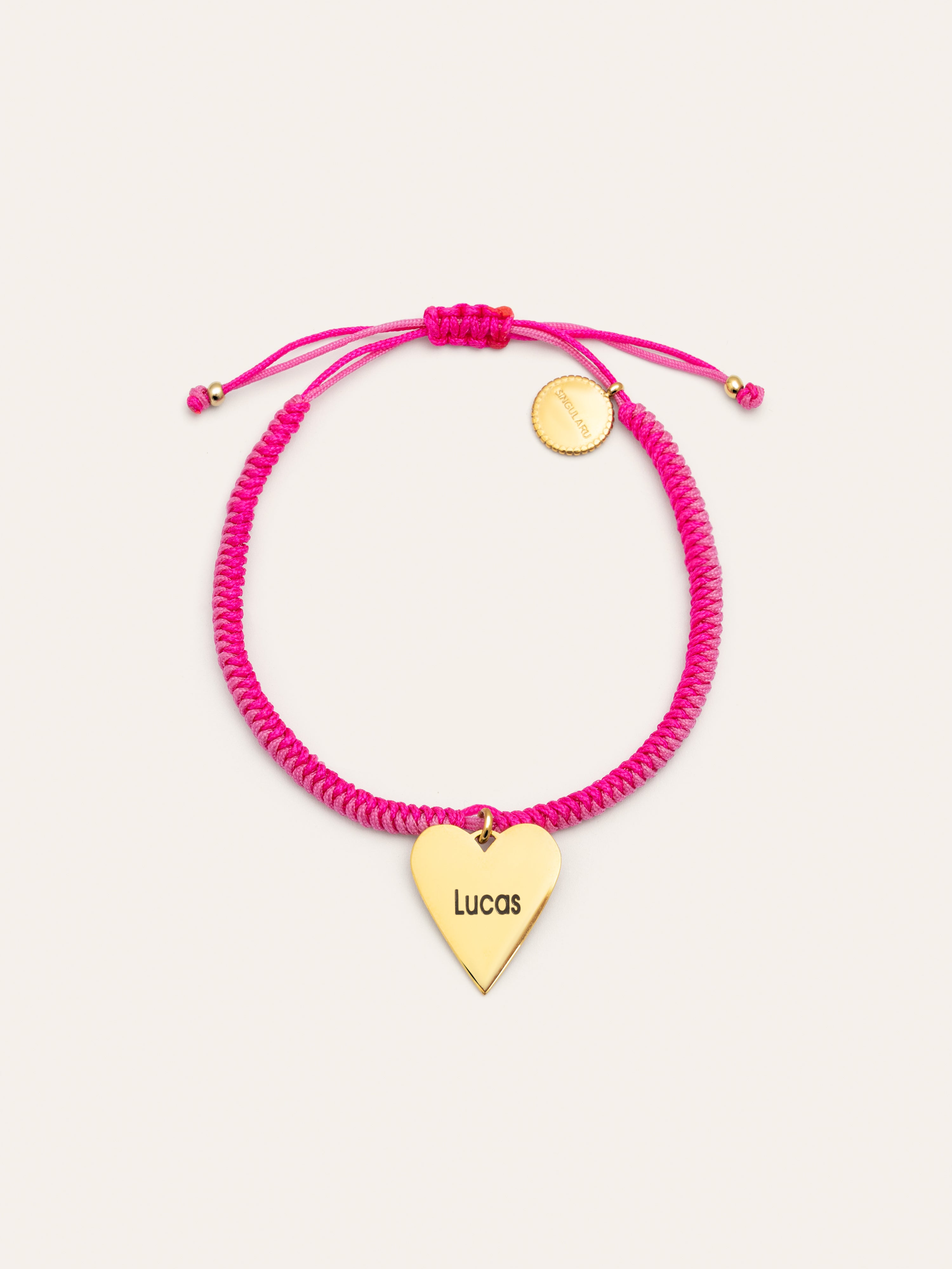 Personalisiertes Herz Armband Pink, vergoldet