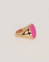 Anillo Signet Bean Neon Pink Enamel Baño Oro