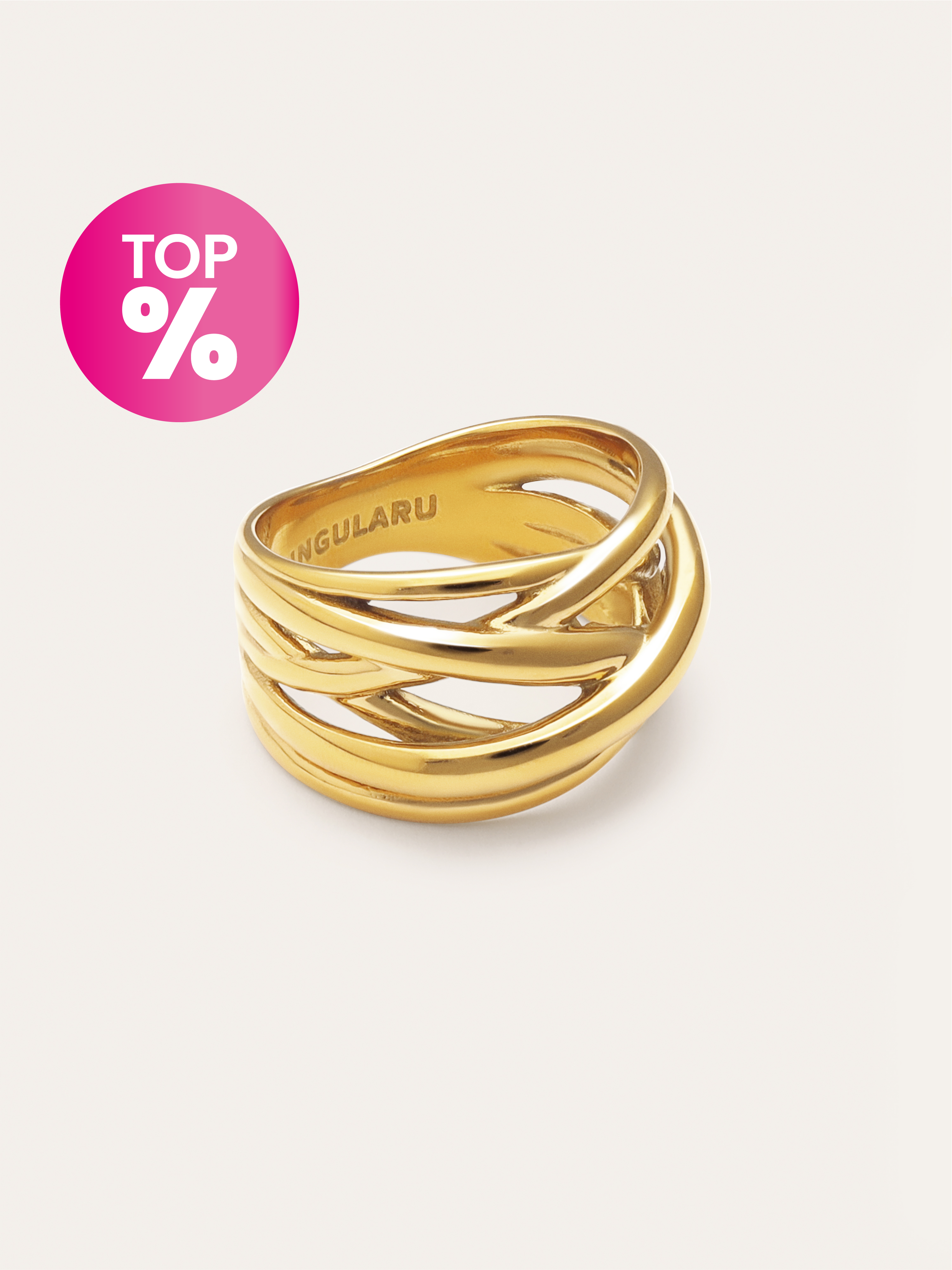 Anillo Triple Cross Acero Baño Oro