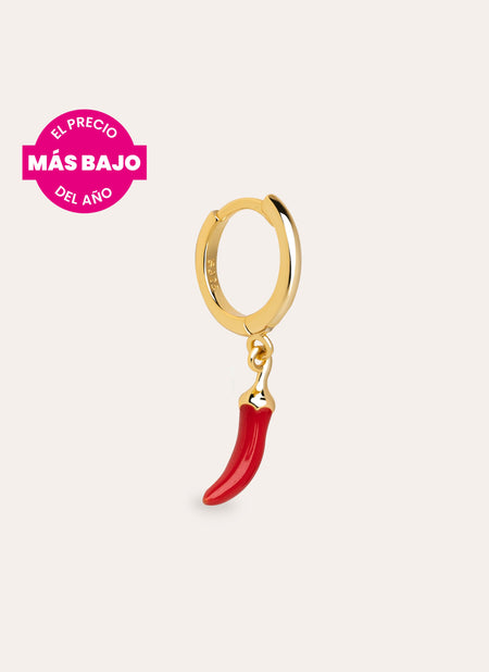 Pendiente Suelto Aro Chili Enamel Plata Baño Oro