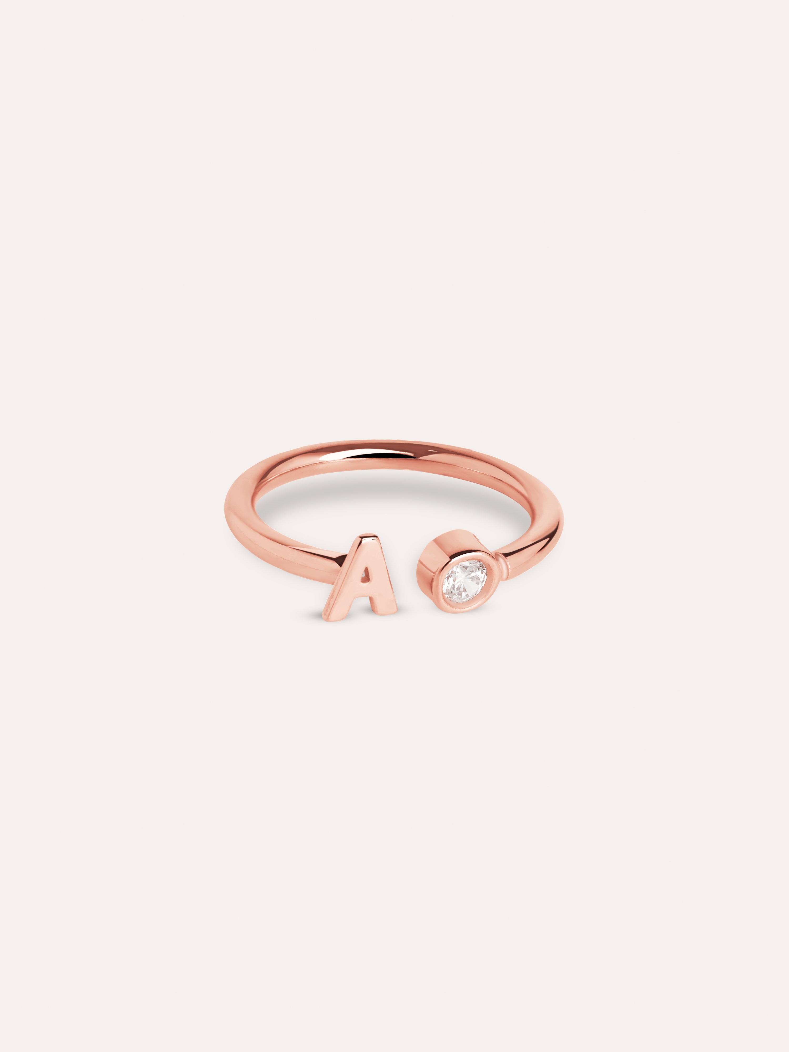 Letter Diamond Personalized Rose Gold Ring