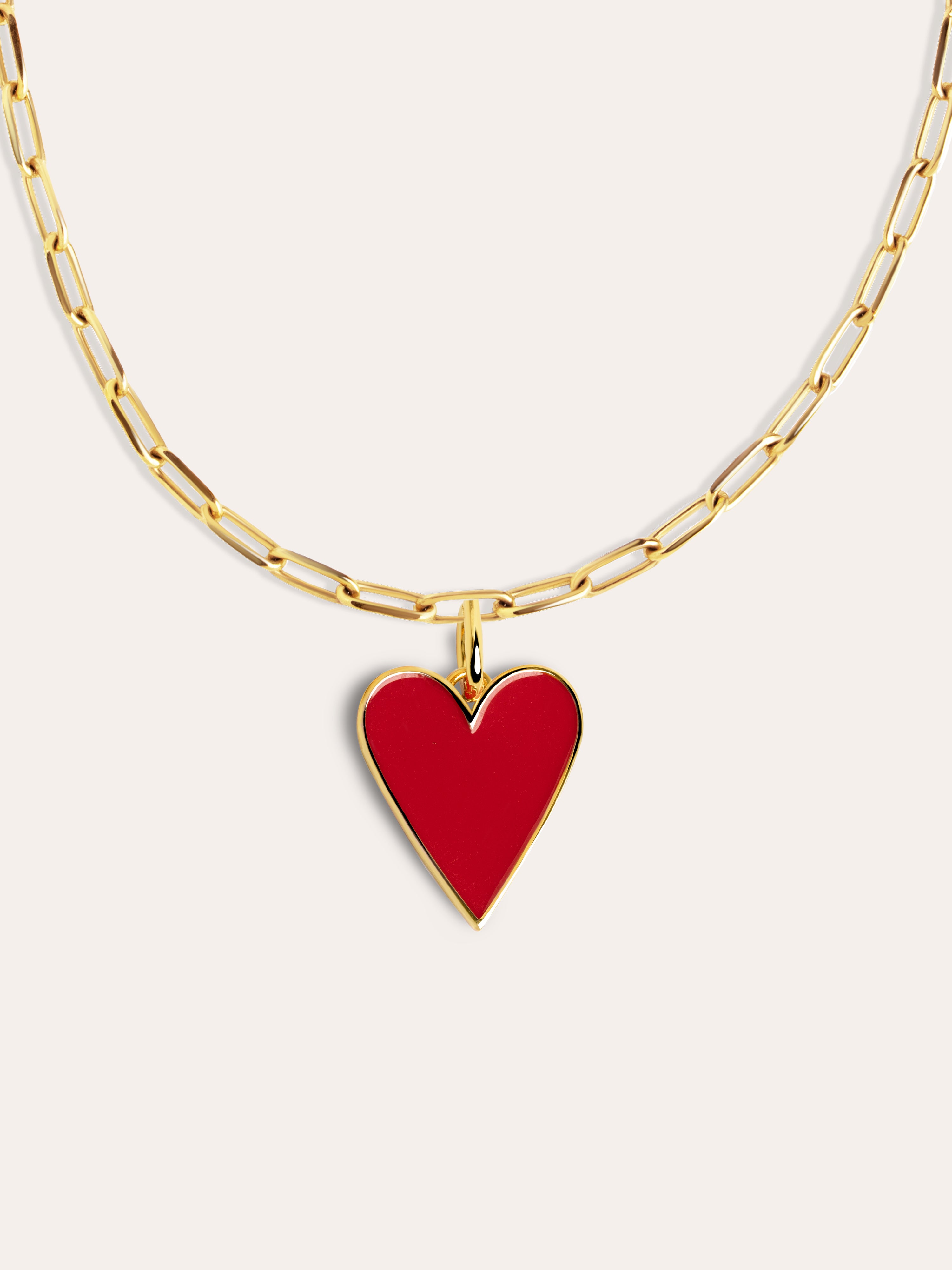  Lovely Heart Red Enamel Gold Necklace