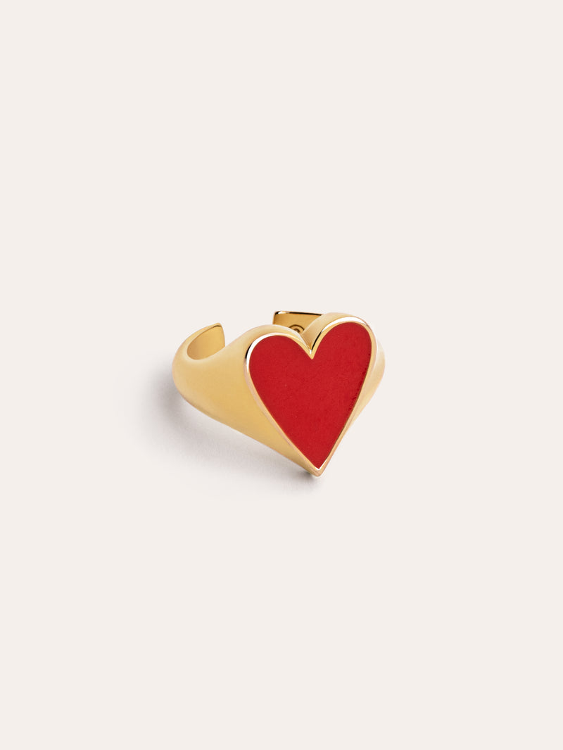 Lovely Heart Red Enamel Ring, vergoldet