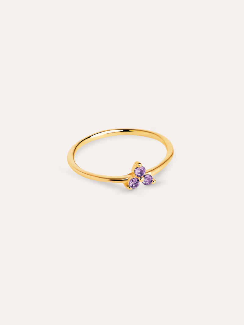 Kleeblatt Lavendel Ring Silber, vergoldet