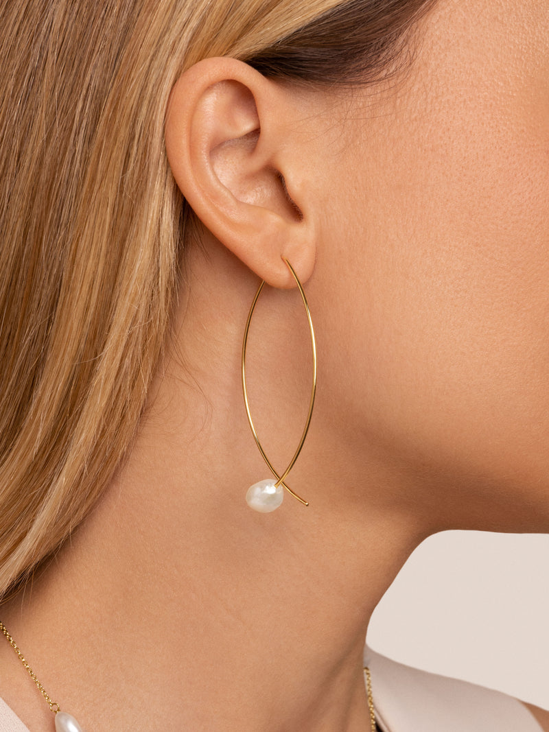 Arch Bean Pearl Ohrringe Silber, vergoldet