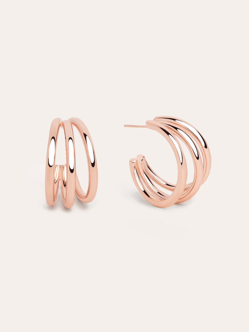 Pendientes Aro Triple Baño Oro Rosa