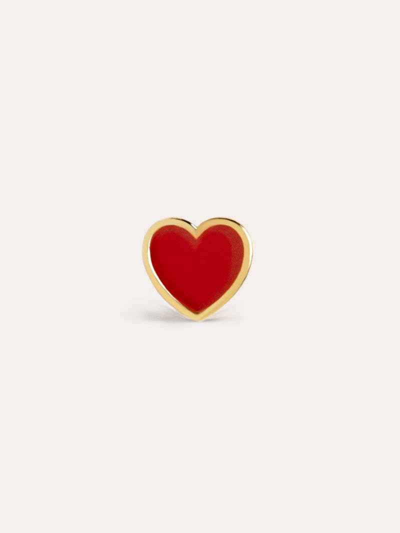 Heart Red Enamel Einzelner Ohrring Silber, vergoldet