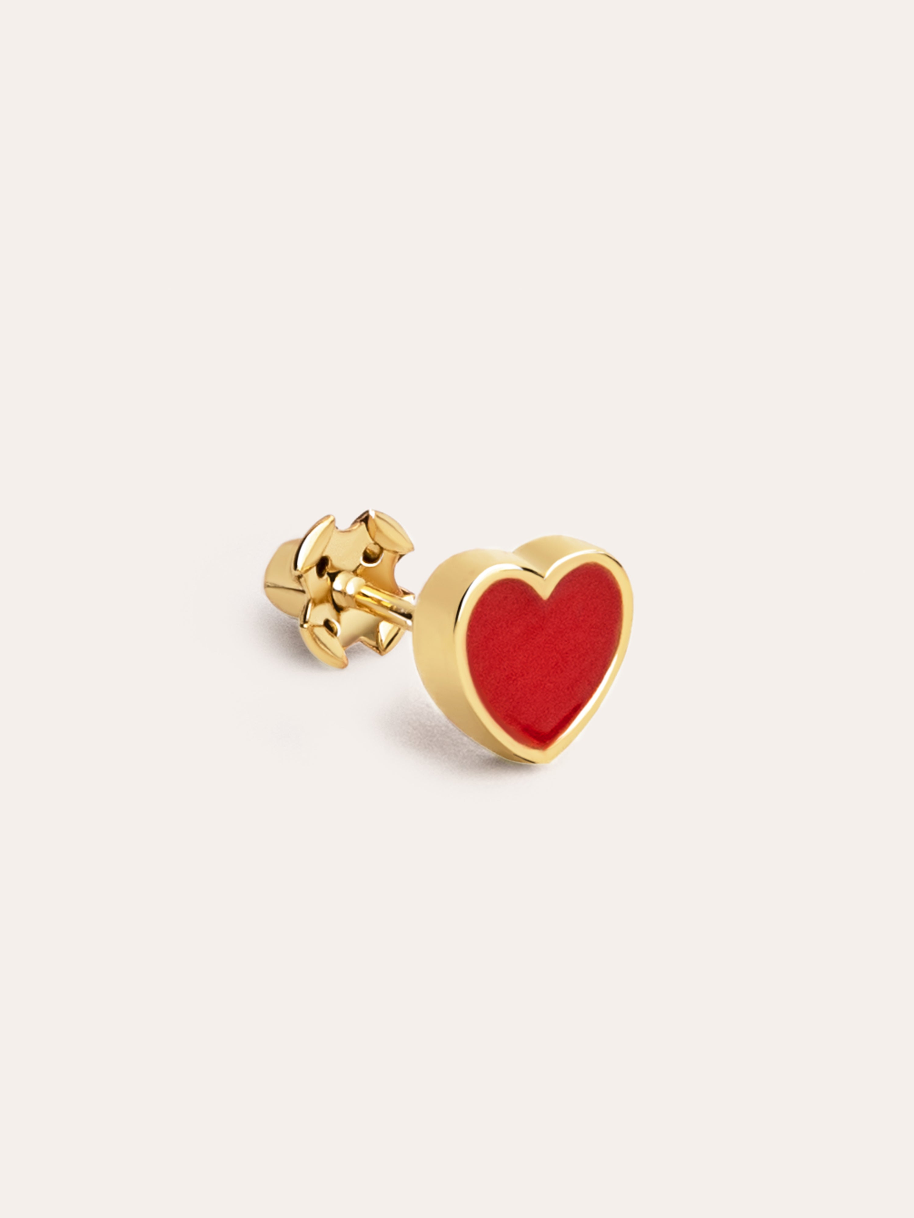 Heart Red Enamel Gold Single Earring